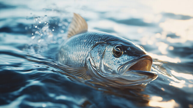 鯉魚(yú)咬鉤特寫(xiě)