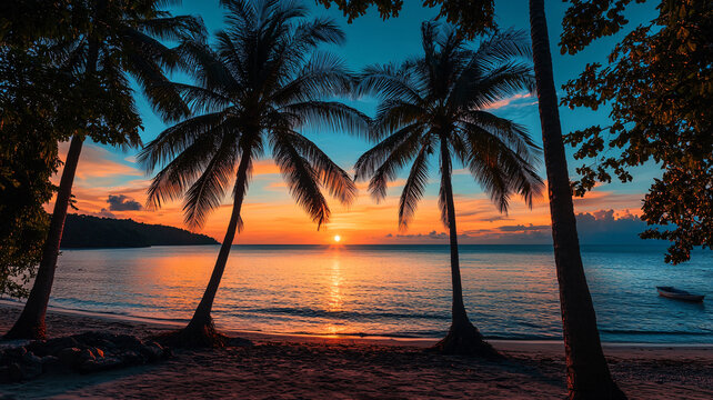 海邊夕陽椰樹