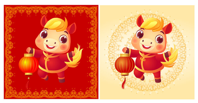 卡通馬貼紙門貼文創(chuàng)馬年插畫