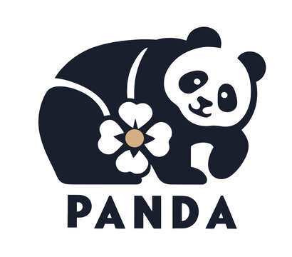 熊貓與花標(biāo)志設(shè)計圖案設(shè)計eps格式矢量圖