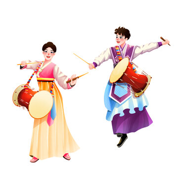 五十六個民族之朝鮮族少年少女插畫元素
