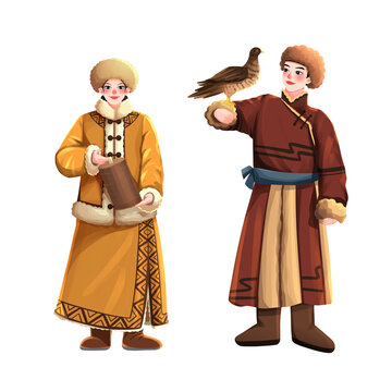 五十六個(gè)民族之達(dá)斡爾族少年少女插畫元素