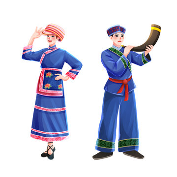 五十六個(gè)民族之仡佬族少年少女插畫元素