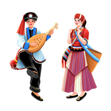 五十六個(gè)民族之怒族少年少女插畫元素
