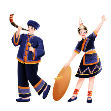 五十六個(gè)民族之畬族少年少女插畫元素