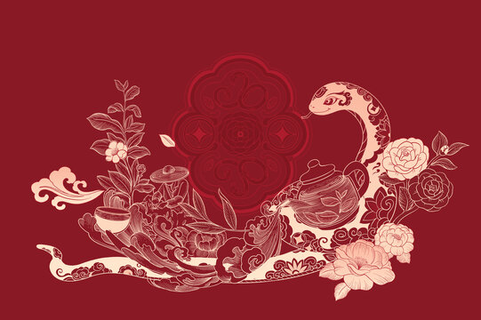 蛇年茶葉包裝插畫