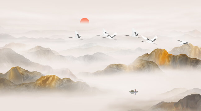 新中式山水背景墻