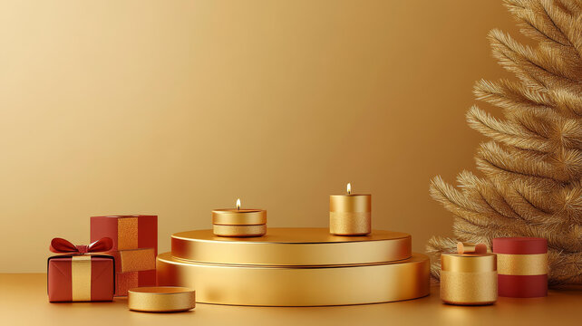 金色節(jié)日禮物展示與蠟燭