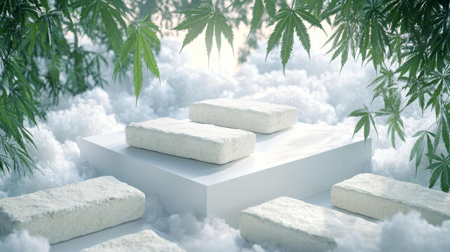 冬日雪林中的白色階梯展示臺(tái)