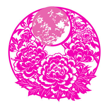 花好月圓剪紙紋樣設計矢量圖