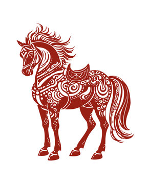 馬剪紙傳統(tǒng)剪紙圖案版畫eps格式矢量圖
