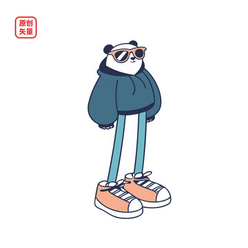 矢量插圖動(dòng)物卡通穿帽衫長(zhǎng)腿熊貓