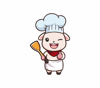 卡通可愛(ài)小羊廚師形象矢量圖