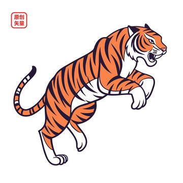 矢量插圖動物跳躍老虎