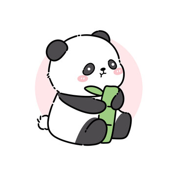 卡通熊貓吃竹子圖案