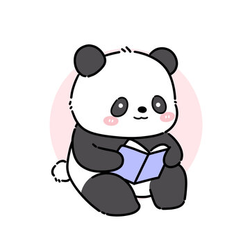 卡通手繪看書的熊貓