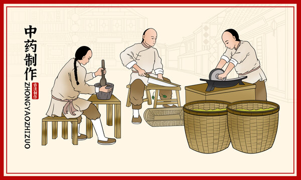 傳統(tǒng)中藥加工插畫