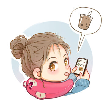 小場景女生點(diǎn)奶茶