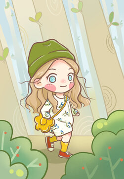 插畫森林女孩