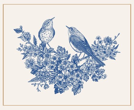 版畫花與鳥