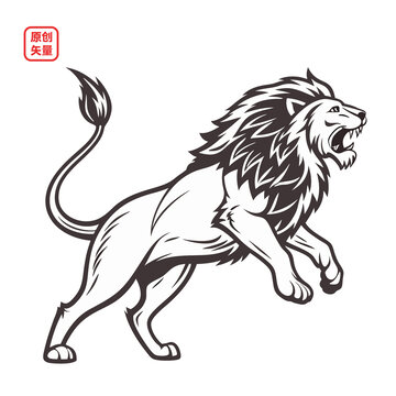 矢量插圖動物簡約線條跳躍獅子