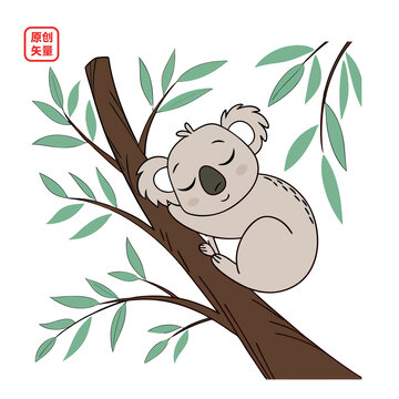 矢量插圖動物趴樹上睡覺考拉