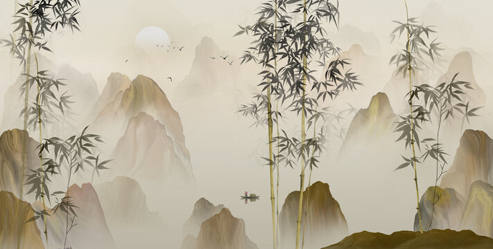 墨竹山水畫
