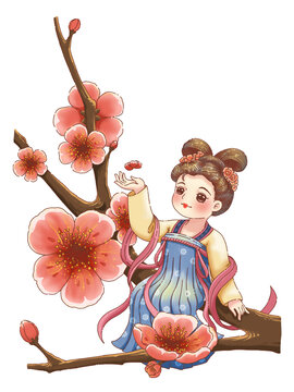 手繪元素梅花少女