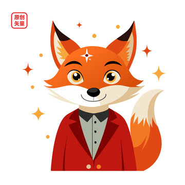 矢量插圖動(dòng)物可愛微笑小狐貍
