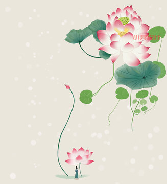 荷花積雪草插畫