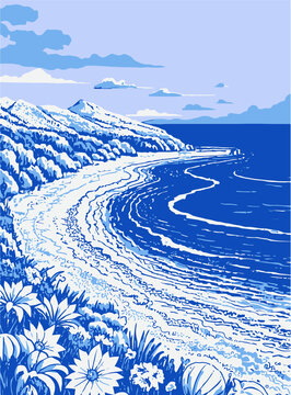 海岸風(fēng)景畫版畫插畫eps格式分層素材