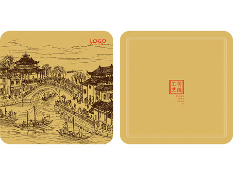 正方形禮盒鐵盒罐標(biāo)設(shè)計(jì)模板清明上河圖封面
