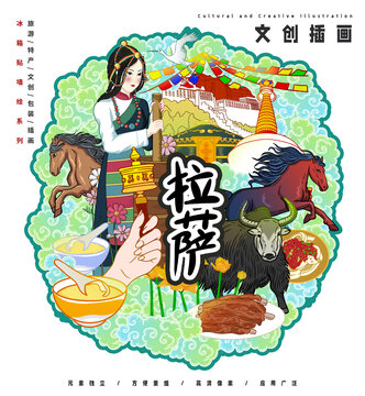 西藏拉薩旅游文創(chuàng)冰箱貼城市地標(biāo)插畫