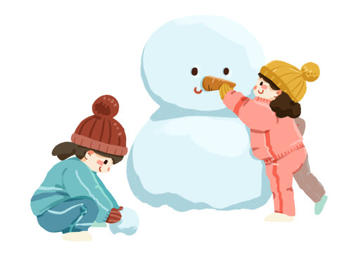 冬天堆雪人的女孩們