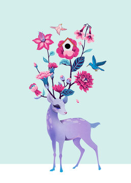 花鹿圖案插畫