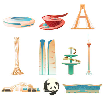 成都地標旅游城市打卡點矢量插畫建筑