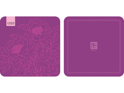 牡丹花紋禮盒鐵盒罐標(biāo)簽設(shè)計(jì)模板封面