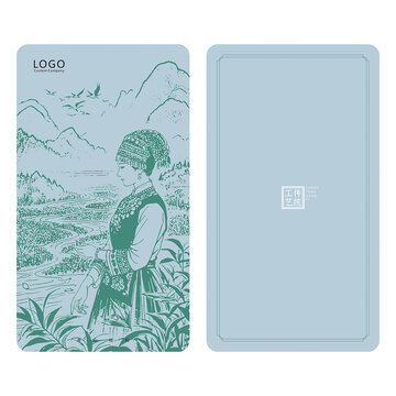 茶葉禮盒鐵盒罐標(biāo)簽設(shè)計(jì)模板采茶底紋封面