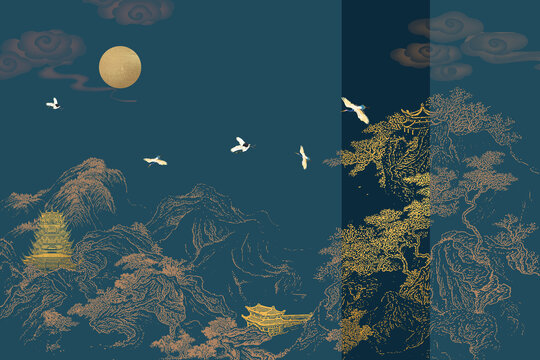 古風(fēng)線描壁畫