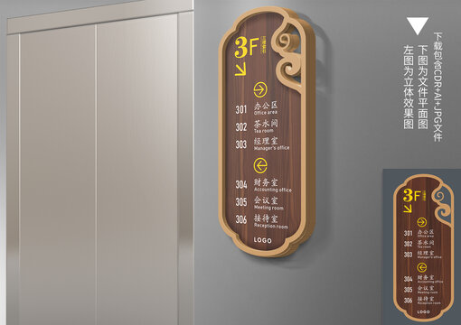 中式仿木紋樓層索引牌