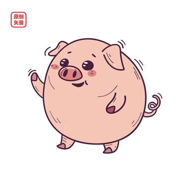 矢量插圖動(dòng)物卡通可愛小胖豬