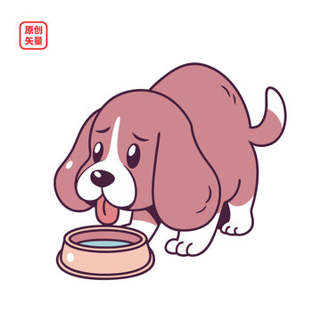 矢量插圖動物萌寵喝水小狗