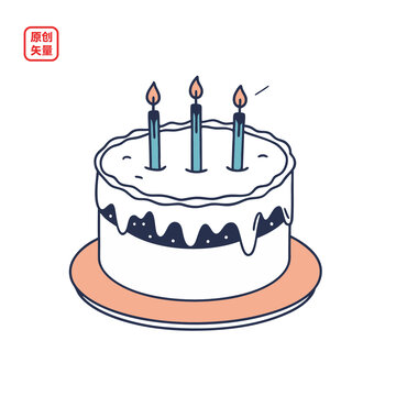 矢量插圖簡約慶祝生日蛋糕