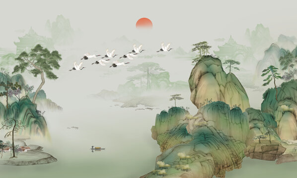 國畫山水背景墻