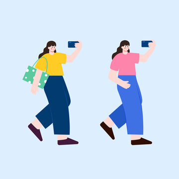 拍照的美女人物插畫(huà)