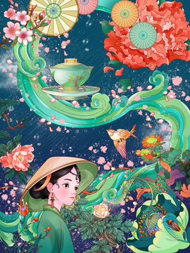 谷雨節(jié)氣花鳥(niǎo)春天插畫(huà)