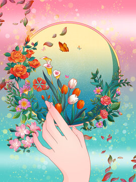 春季手繪鮮花蔬果花卉插畫(huà)