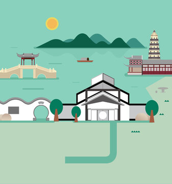 蘇州手繪建筑素材