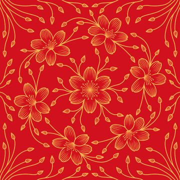 迎春花花卉中國(guó)紅中國(guó)風(fēng)包裝紋樣圖案設(shè)計(jì)