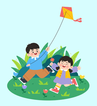 春季活動(dòng)小朋友們放風(fēng)箏小場(chǎng)景元素